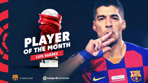 Luis Suarez giành giải Cầu thủ xuất sắc nhất La Liga tháng 12